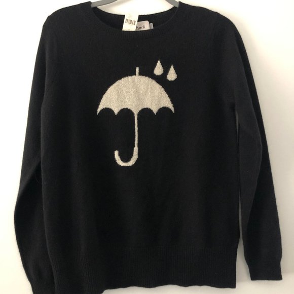 ANTHROPOLOGIE NEW SWEATER w/ UMBRELLA & RAIN DROPS